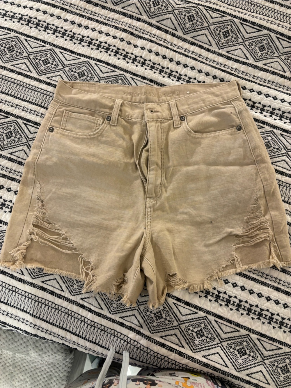 American Eagle Tan Distressed Cropped Denim Shorts